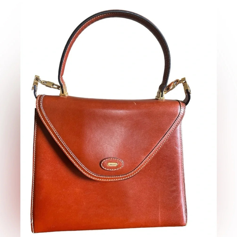Bally Vintage Brown Leather Top Handle Purse with Strap Made in Italy